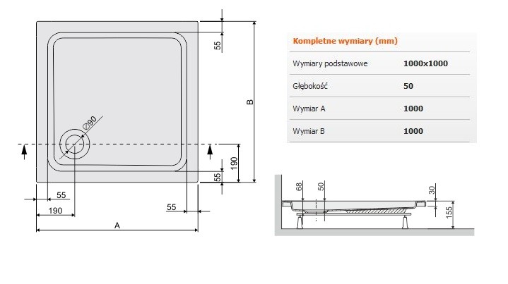 Sanplast Free Line B/FREE brodzik kwadratowy 100x100x5 akryl biały 615040104001000