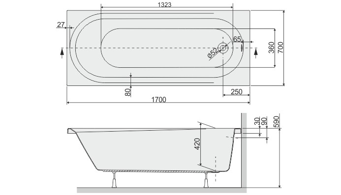 Sanplast Idea IDEAWP wanna prostokątna 170x70 biały 610180037001000