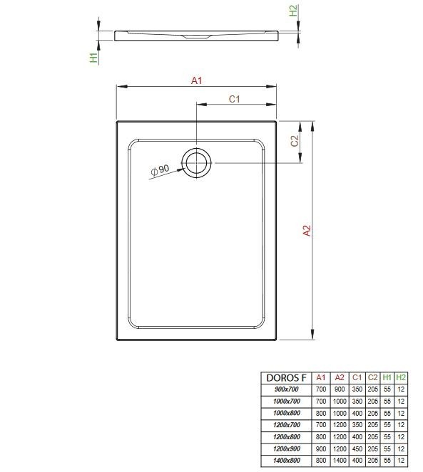 Radaway Doros Plus F brodzik prostokątny płaski z wypełnieniem 90x70 SDRFP9070-01