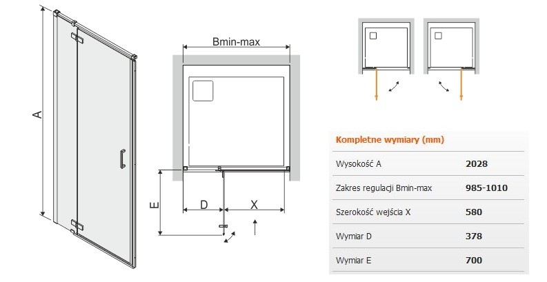 Sanplast Free Line II DJ2/FREEII drzwi skrzydłowe otwierane 100 chrom przeźroczyste 600261034042401