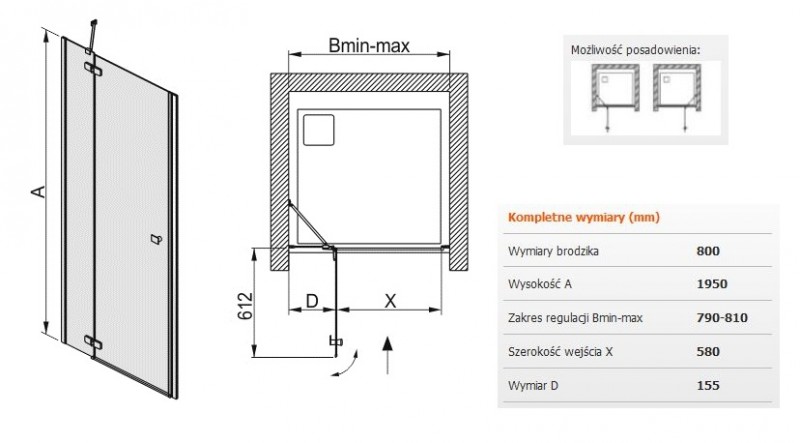 Sanplast Free Line DJ2/FREE drzwi skrzydłowe otwierane 80 chrom przeźroczyste 600260030042401