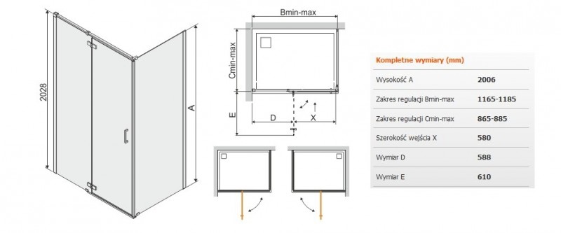 Sanplast Free Line II KNDJ2/FREEII kabina prostokątna 120x90 drzwi otwierane 120 + ścianka stała 90 chrom przeźroczysta 600261067042401