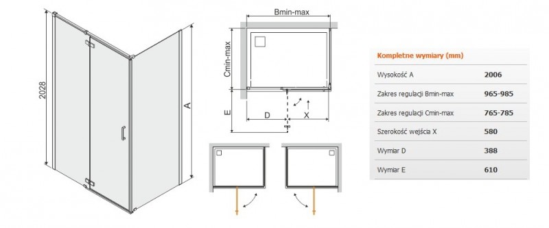 Sanplast Free Line II KNDJ2/FREEII kabina prostokątna 100x80 drzwi otwierane 100 + ścianka stała 80 chrom przeźroczysta 600261065042401