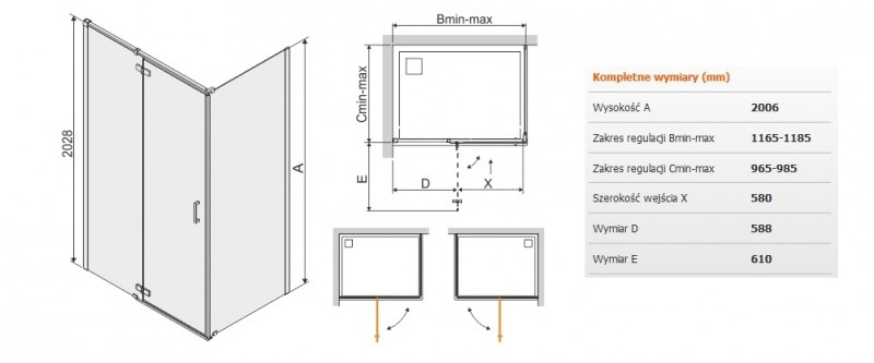 Sanplast Free Line II KNDJ2/FREEII kabina prostokątna 120x100 drzwi otwierane 120 + ścianka stała 100 chrom przeźroczysta 600261068042401