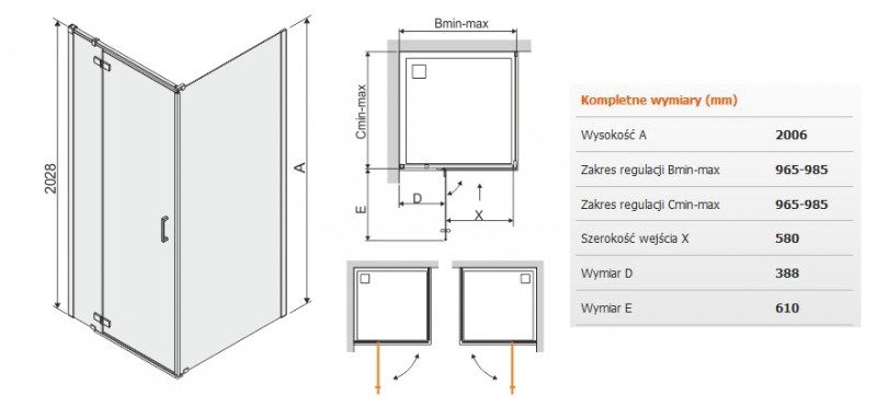 Sanplast Free Line II KNDJ2/FREEII kabina kwadratowa 100x100 drzwi otwierane + ścianka stała chrom przeźroczysta 600261062042401