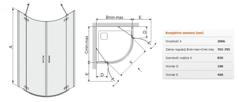 Sanplast Free Line II KP4/FREEII kabina półokrągła 80x80 drzwi otwierane chrom przeźroczysta 600261001042401