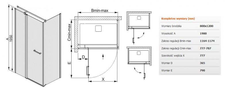 Sanplast Prestige III KNDJ2/PRIII kabina prostokątna 120x80 drzwi otwierane 120 + ścianka stała 80 chrom przeźroczysta 600073028038401