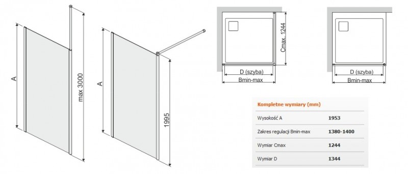 Sanplast Prestige III P/PRIII kabina typu WalkIn 140 cm chrom przeźroczysta 600073148038401