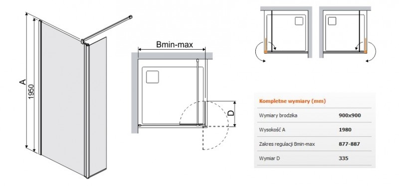 Sanplast Prestige III P/PRIII kabina typu WalkIn z ruchomym skrzydłem 90 cm chrom przeźroczysta 600073098038401