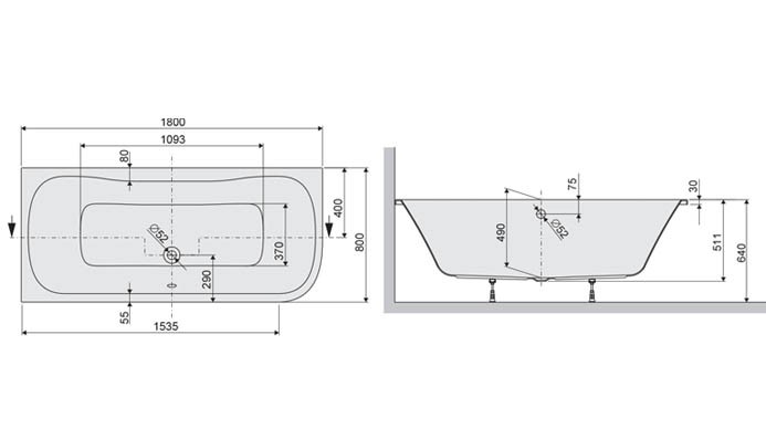 Sanplast Luxo WAL/LUXO wanna asymetryczna lewa 180x80 biały 610370021001000