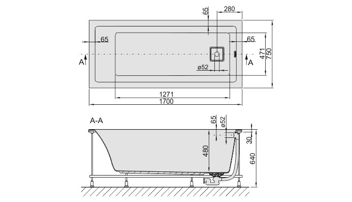 Sanplast Space Line WP/SPACE wanna prostokątna ze stelażem i syfonem 170x75 biały 610100016001000