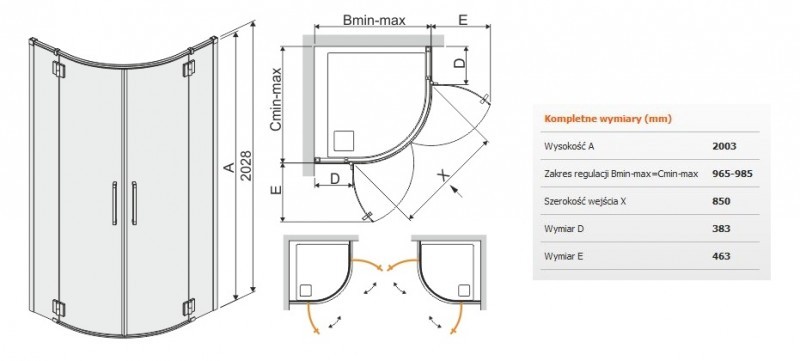 Sanplast Space Line KP4/SPACE kabina półokrągła 100x100 chrom przeźroczysta 600100156042401