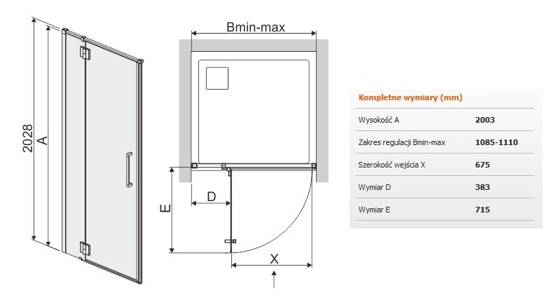 Sanplast Space Line DJ2L/SPACE drzwi skrzydłowe lewe 110 cm chrom przeźroczysta 600100168042401