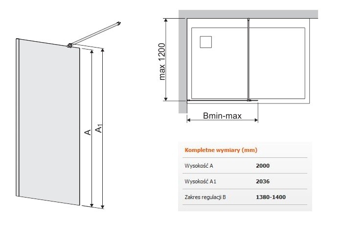 Sanplast Space Wall P/SPACEWALL kabina typu WalkIn 140 cm chrom przeźroczysta 600320218042401