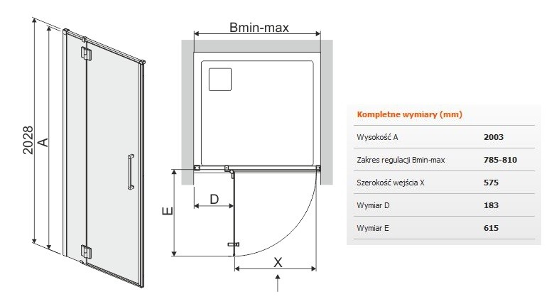 Sanplast Space Line DJ2L/SPACE drzwi skrzydłowe lewe 80 cm chrom przeźroczysta 600100162042401