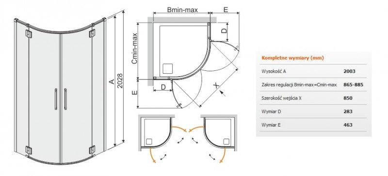 Sanplast Space Line KP4/SPACE kabina półokrągła 90x90 chrom przeźroczysta 600100155042401