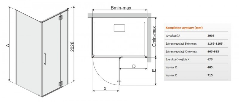 Sanplast Space Line KNDJ2P/SPACE kabina prostokątna 120x90 drzwi prawe 120 + ścianka stała 90 chrom przeźroczysta 600100126042401