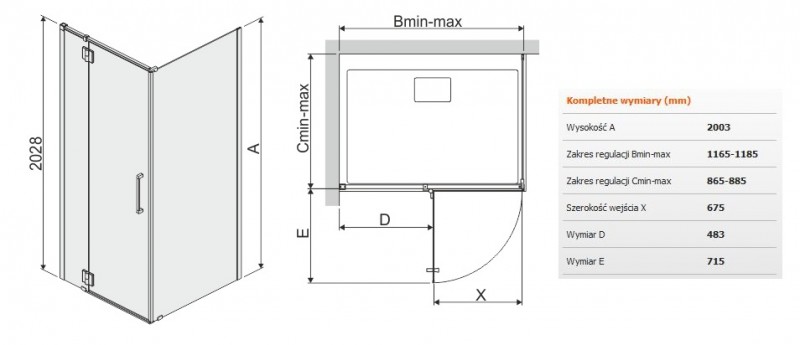 Sanplast Space Line KNDJ2L/SPACE kabina prostokątna 120x90 drzwi lewe 120 + ścianka stała 90 chrom przeźroczysta 600100125042401