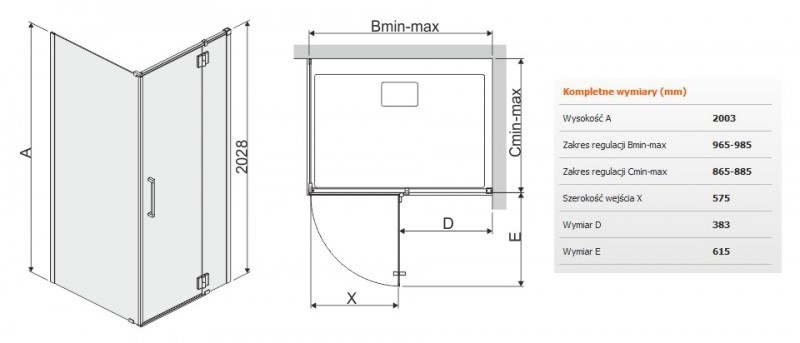 Sanplast Space Line KNDJ2P/SPACE kabina prostokątna 100x90 drzwi prawe 100 + ścianka stała 90 chrom przeźroczysta 600100122042401