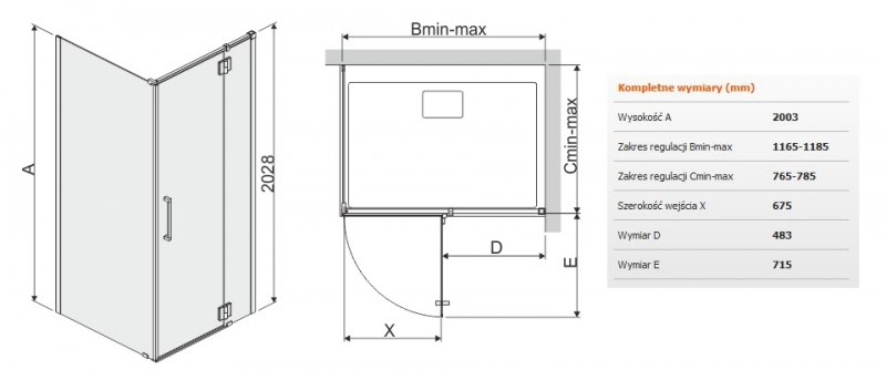 Sanplast Space Line KNDJ2P/SPACE kabina prostokątna 120x80 drzwi prawe 120 + ścianka stała 80 chrom przeźroczysta 600100118042401