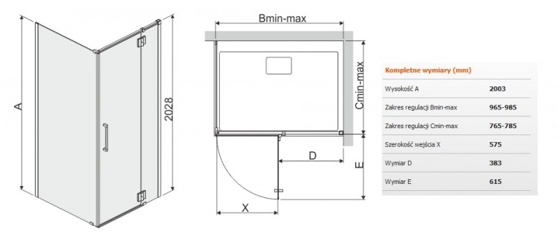 Sanplast Space Line KNDJ2P/SPACE kabina prostokątna 100x80 drzwi prawe 100 + ścianka stała 80 chrom przeźroczysta 600100114042401