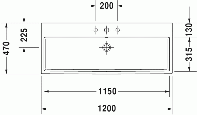 Duravit Vero Air umywalka meblowa 120 cm z przelewem i 3 otworami na baterię biały 2350120030