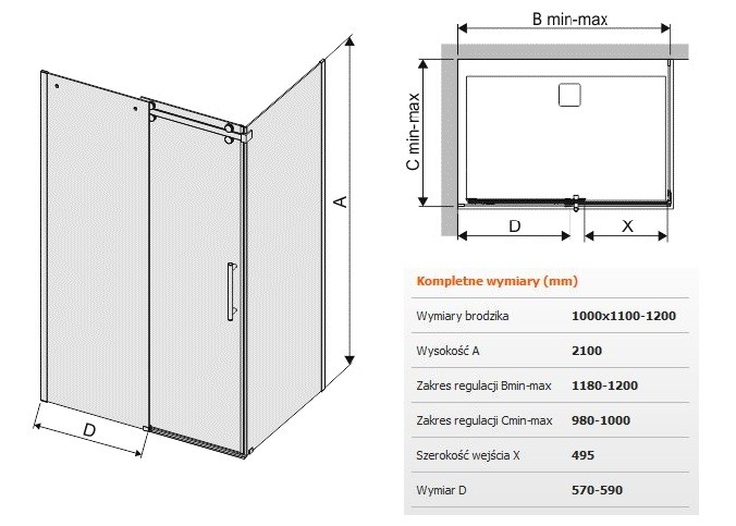 Sanplast Altus KND2/ALTIIa kabina prostokątna drzwi przesuwne 100x110120 cm chrom połysk przeźroczyste 600121101142401