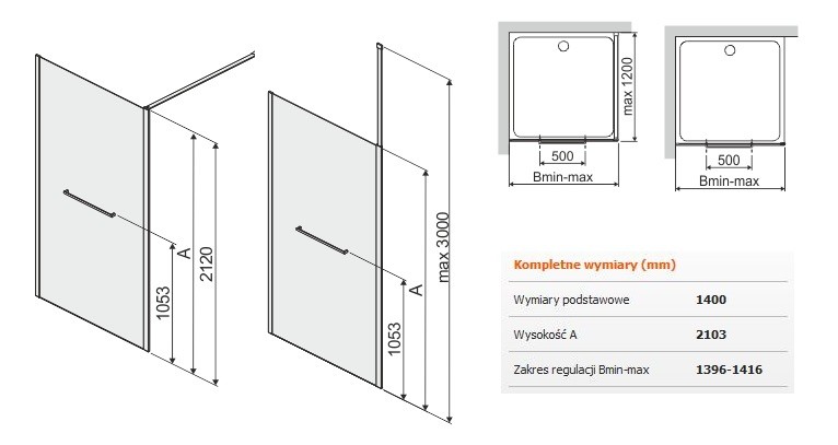 Sanplast Altus PI/ALTIIa kabina typu WalkIn 140 cm chrom połysk przeźroczyste 600121258142401