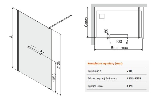 Sanplast Altus PIII/ALTIIa kabina typu WalkIn 160 cm chrom połysk przeźroczyste 600121300142401