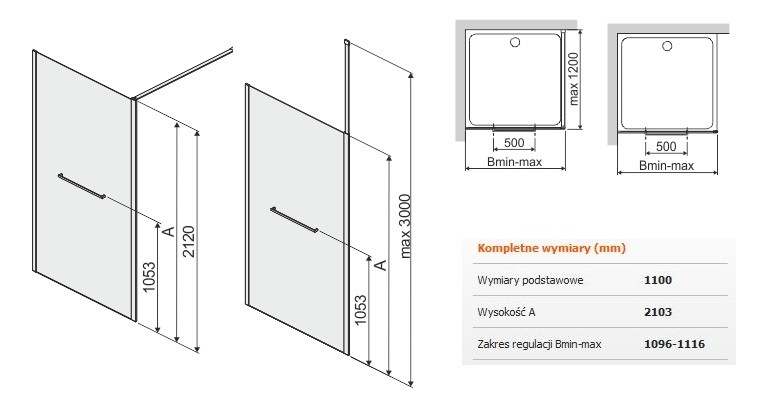 Sanplast Altus PI/ALTIIa kabina typu WalkIn 110 cm chrom połysk przeźroczyste 600121255142401