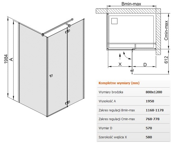 Sanplast Free Line KNDJ2/FREE kabina prostokątna 120x80 drzwi otwierane 120 + ścianka stała 80 chrom przeźroczysta 600260066042401