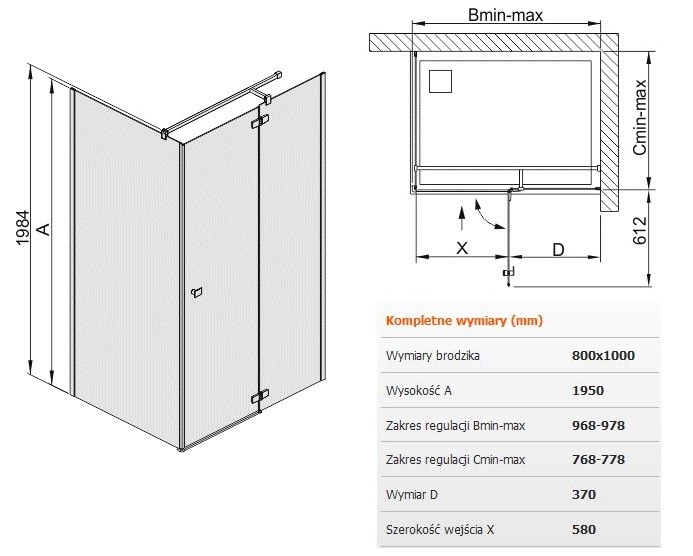 Sanplast Free Line KNDJ2/FREE kabina prostokątna 100x80 drzwi otwierane 100 + ścianka stała 80 chrom przeźroczysta 600260065042401