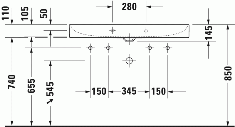 Duravit DuraSquare umywalka meblowa z 2 otworami na baterię 100 cm biała 2353100043