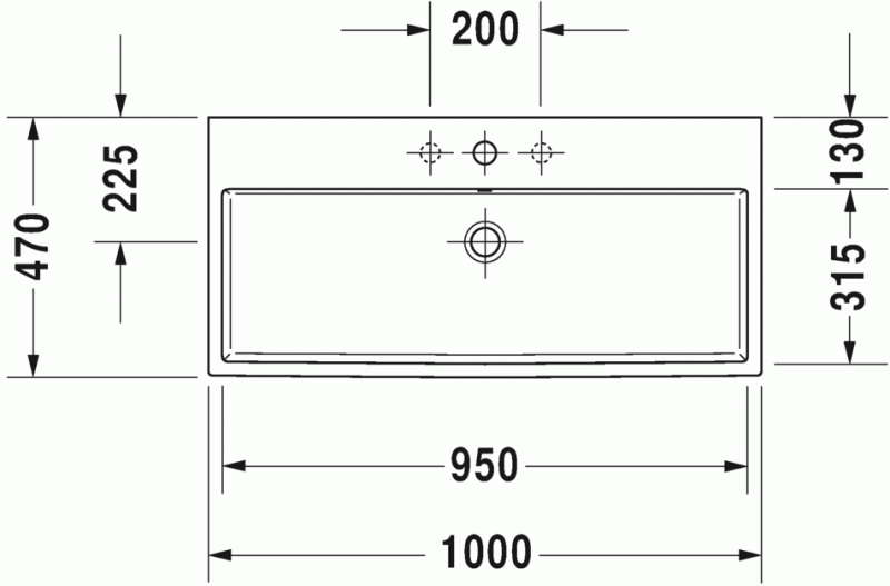 Duravit Vero Air umywalka szlifowana 100 cm z przelewem bez otworu na baterię biały 2350100028