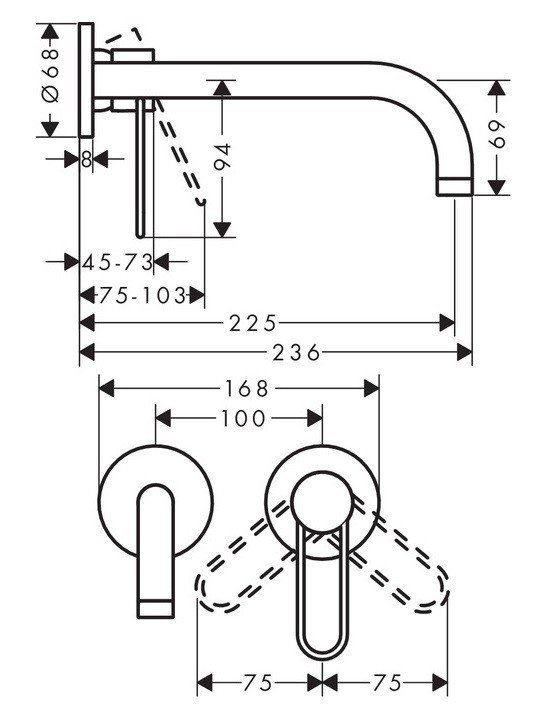 Axor Uno bateria umywalkowa podtynkowa 225 mm uchwyt loop nikiel szczotkowany 38122820