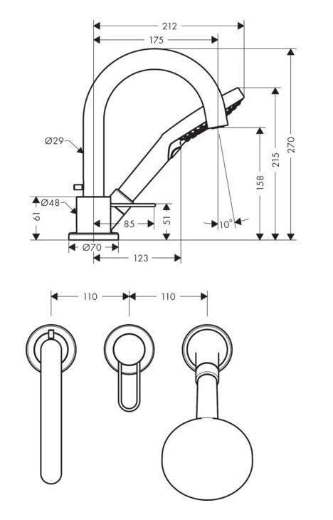 Axor Uno bateria wannowa 3-otworowa na brzeg wanny uchwyt loop nikiel szczotkowany 38436820