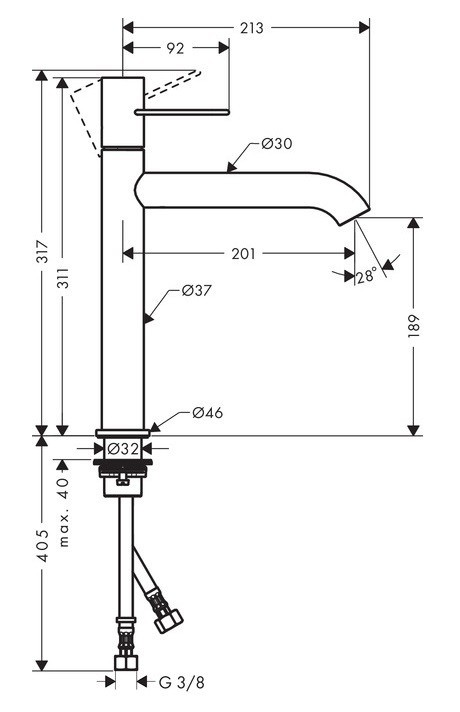 Axor Uno 190 bateria umywalkowa wysoka uchwyt loop nikiel szczotkowany 38032820