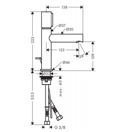 Axor Uno 110 bateria umywalkowa z korkiem automatycznym uchwyt select nikiel szczotkowany 45010820