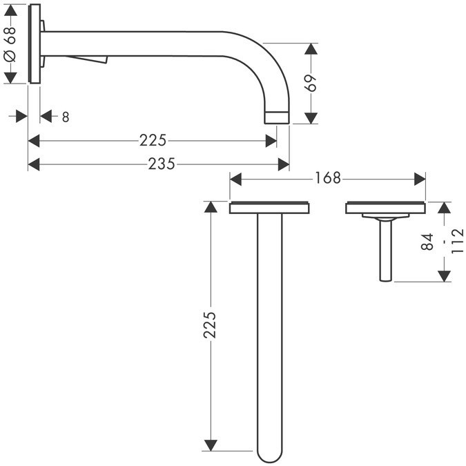 Axor Uno bateria umywalkowa podtynkowa 225 mm nikiel szczotkowany 38116820