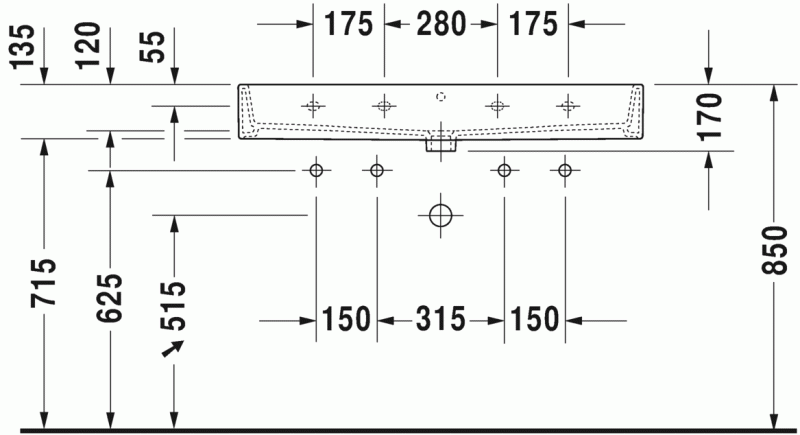 Duravit Vero Air umywalka meblowa 100 cm z przelewem i 2 otworami na baterię biały 2350100024