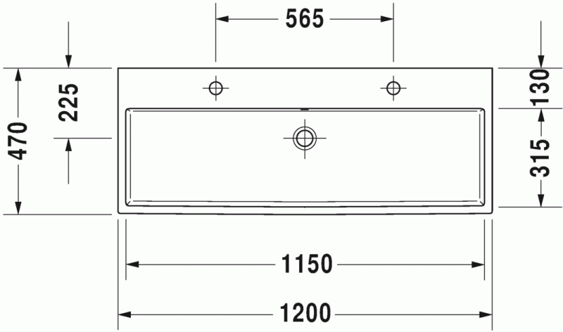 Duravit Vero Air umywalka meblowa 120 cm bez przelewu z 2 otworami na baterię biały 2350120043