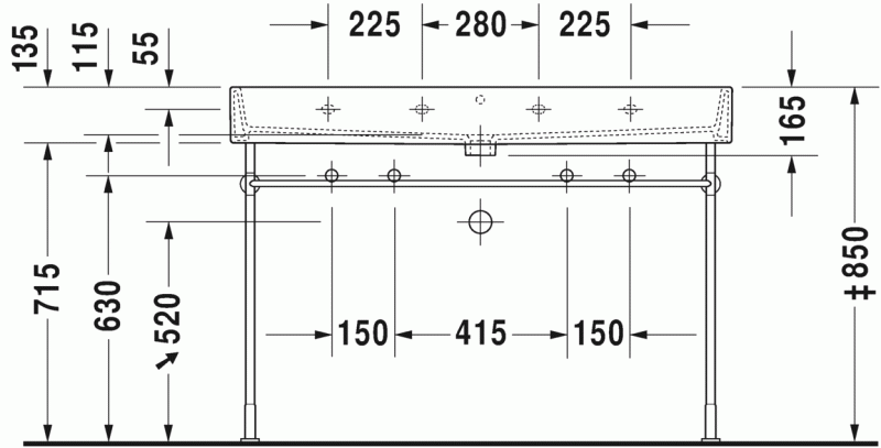 Duravit Vero Air umywalka meblowa 120 cm bez przelewu z 2 otworami na baterię biały 2350120043