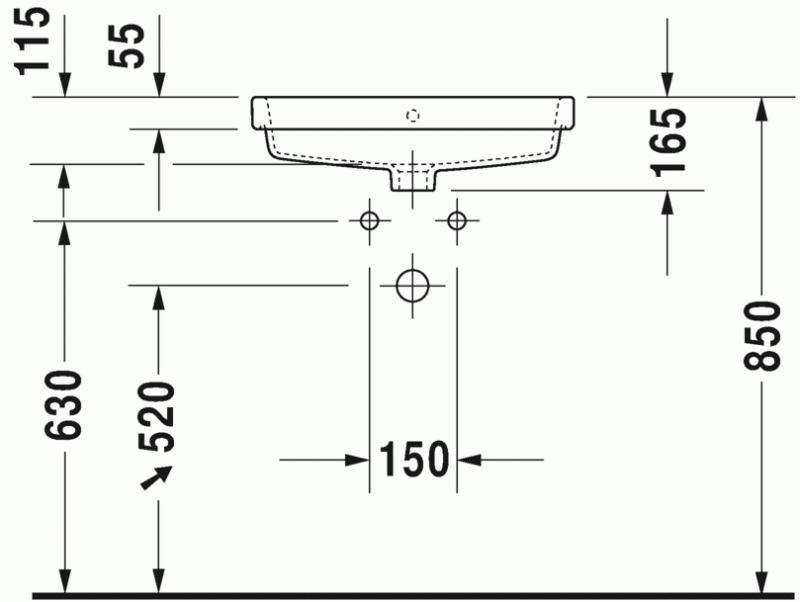 Duravit Vero Air umywalka wpuszczana w blat 55 cm z przelewem bez otworu na na baterię biały 0383550060