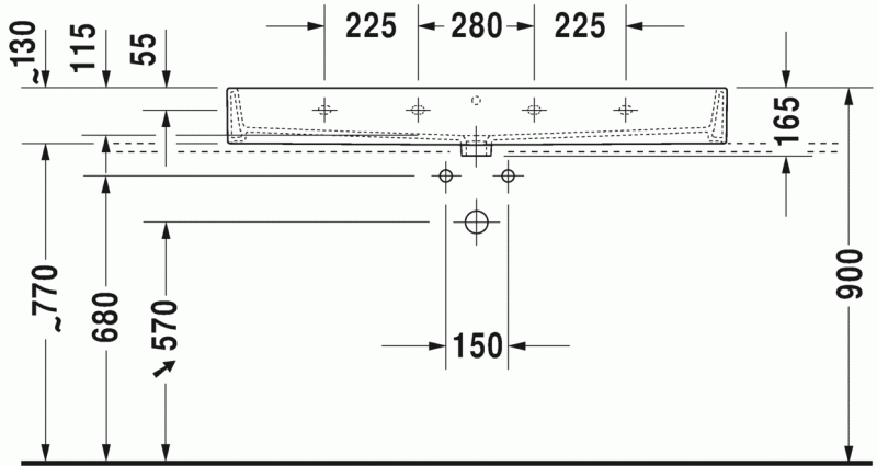 Duravit Vero Air umywalka szlifowana 120 cm bez przelewu z 2 otworami na baterię biały 2350120072