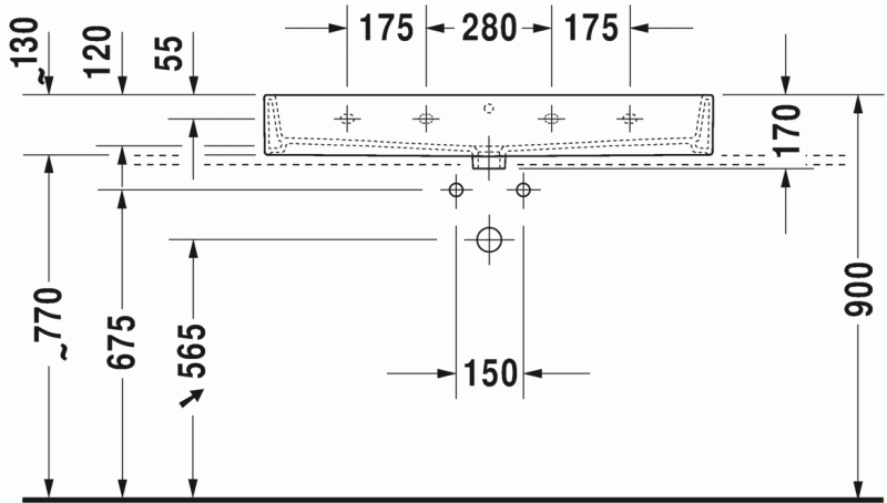 Duravit Vero Air umywalka szlifowana 100 cm z przelewem bez otworu na baterię biały 2350100028