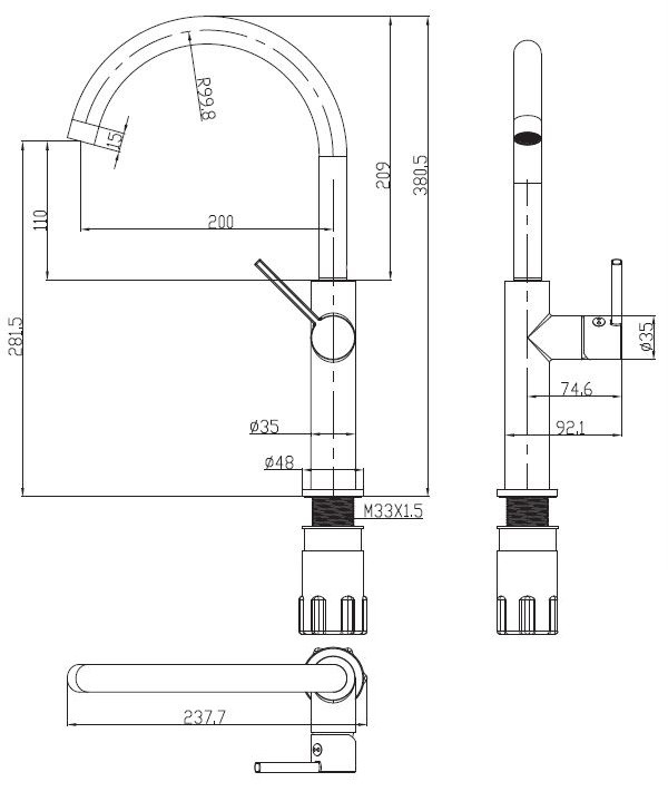 Omnires Tula bateria zlewozmywakowa chrom TL6050CR