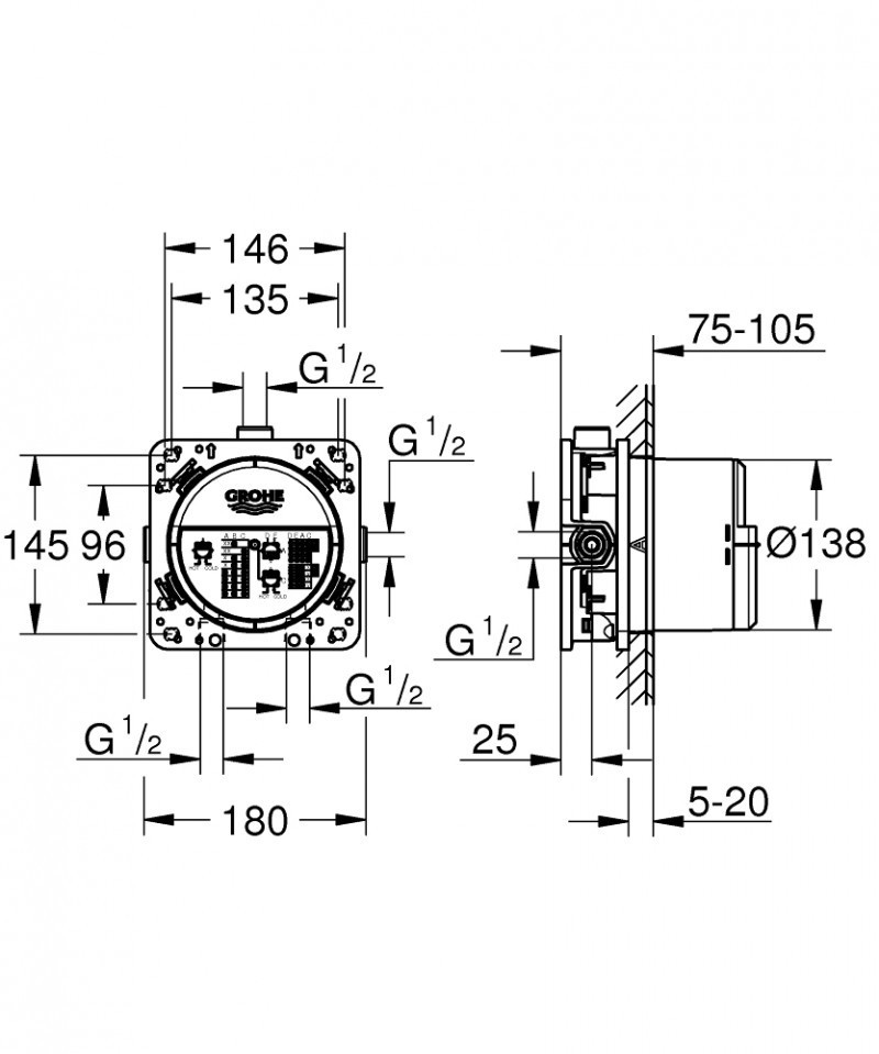 Grohe Smartcontrol zestaw podtynkowy z deszczownicą 23x23 i syfonem z wlewem wody kompletny 29126000WAN03