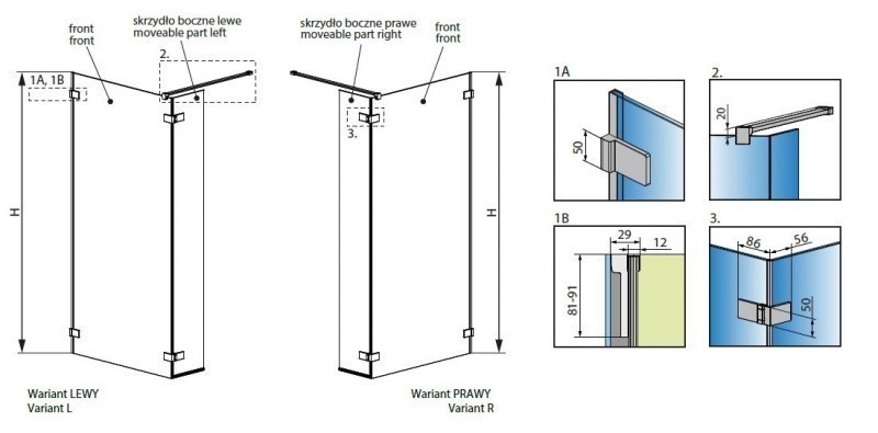 Radaway Arta kabina typu Walk-in z ruchomym skrzydłem 130 cm lewa chrom przeźroczyste Easy Clean 386213-03-01 + 386010-03-01L