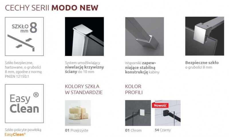 Radaway Modo New II kabina typu Walk-In 105 chrom przeźroczyste Easy Clean 389105-01-01