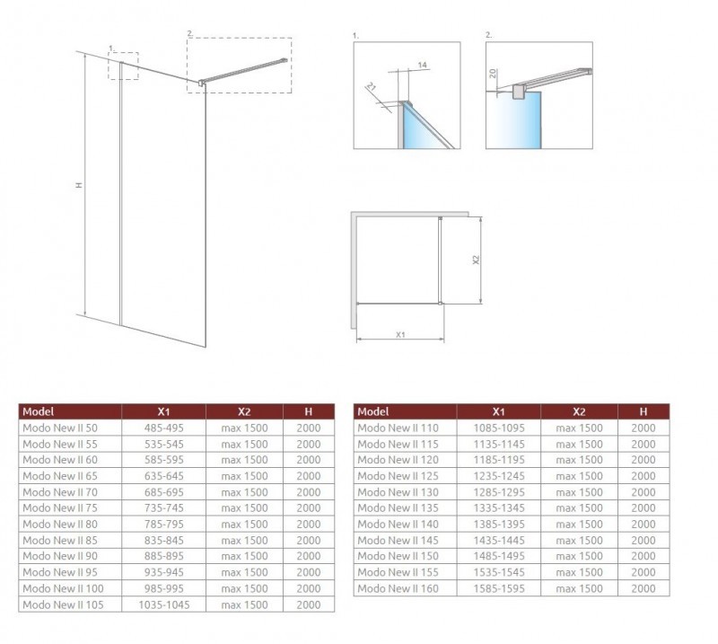 Radaway Modo New II kabina typu Walk-In 145 chrom przeźroczyste Easy Clean 389145-01-01